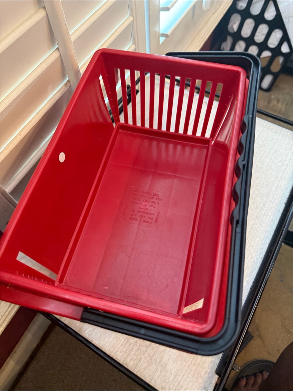 T.J.Maxx Red Plastic Shopping Basket with Black Handle - Picture 2 of 4